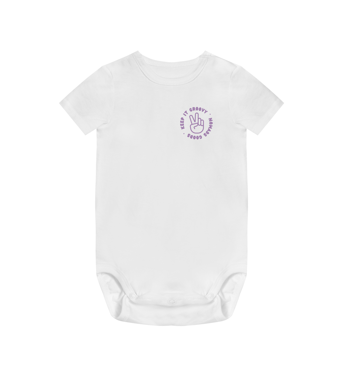 'Keep It Groovy' Baby Bodysuit - White With Purple Print