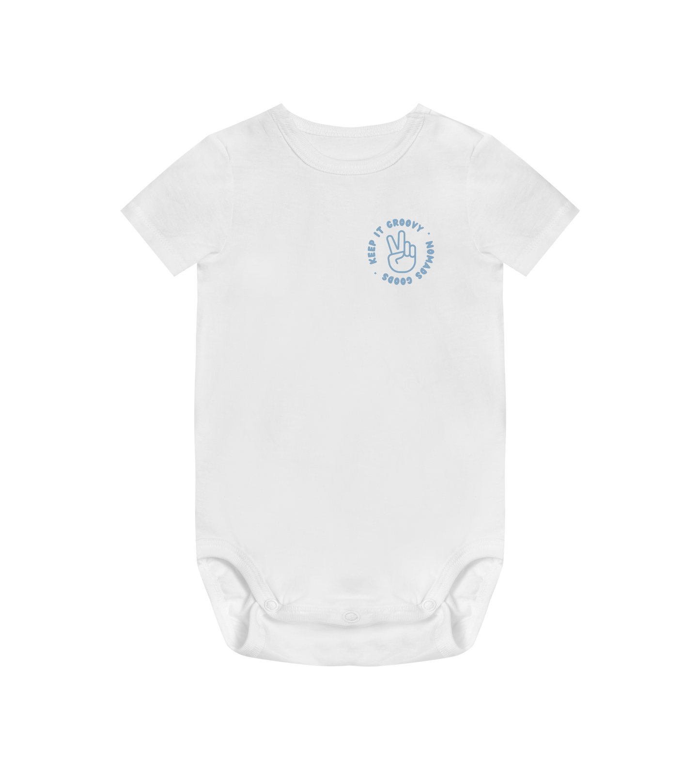 'Keep It Groovy' Baby Bodysuit - White with Blue Print