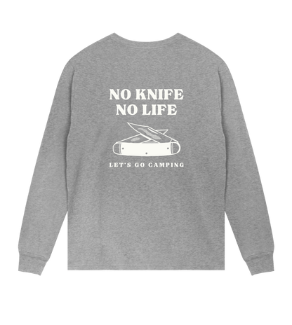 'No Knife No Life' Men's Regular Long Sleeve Tee - Grey Melange