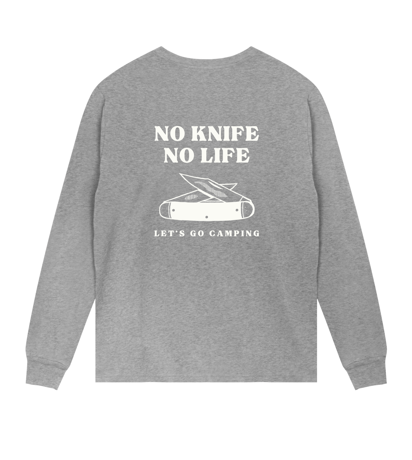 'No Knife No Life' Men's Regular Long Sleeve Tee - Grey Melange